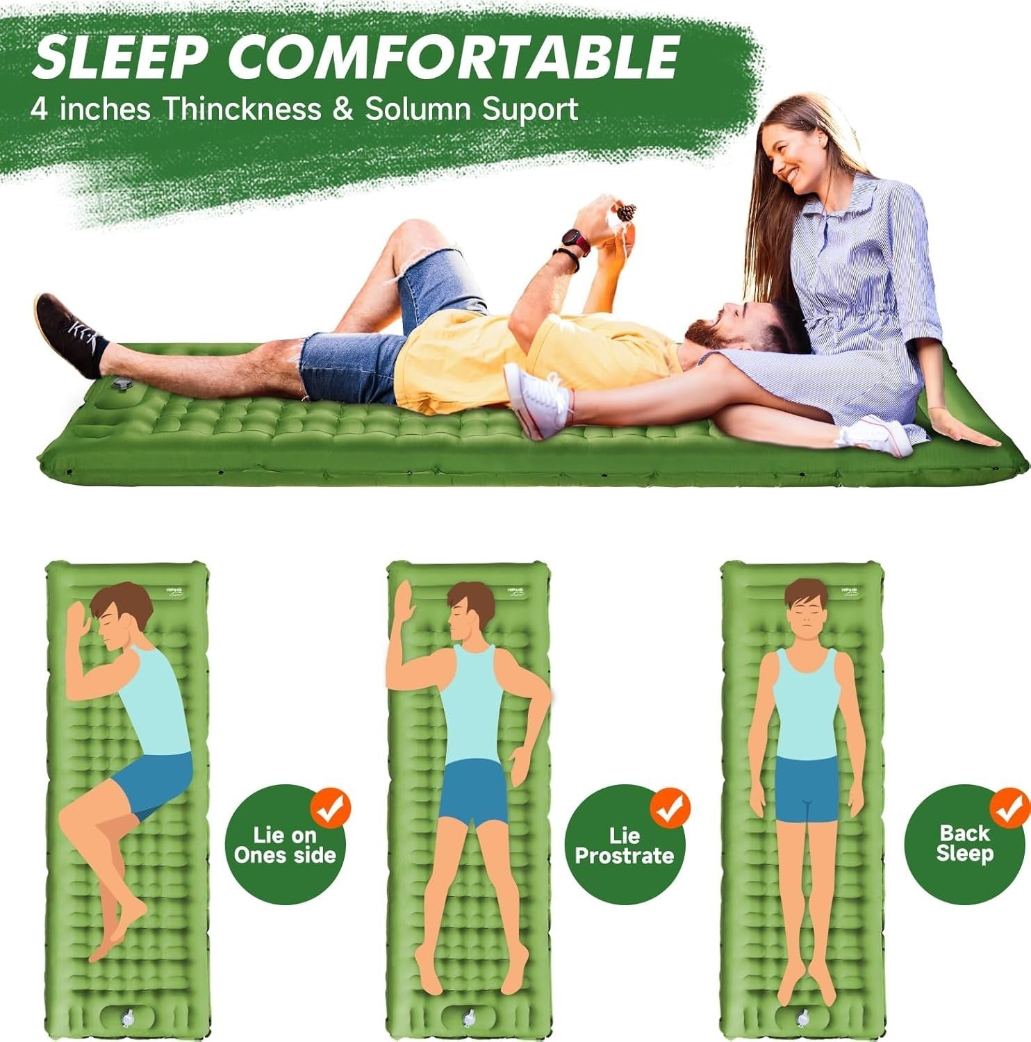 Ultralight Inflatable Camping Sleeping Pad with Built-In Foot Pump & Pillow.