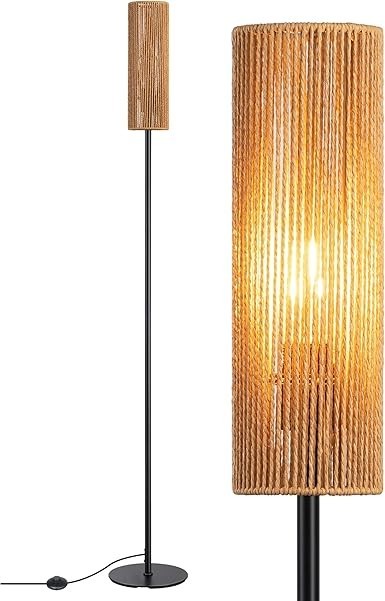 Rattan Floor Lamp Boho Standing Light Tall Rustic Bedroom Living Room