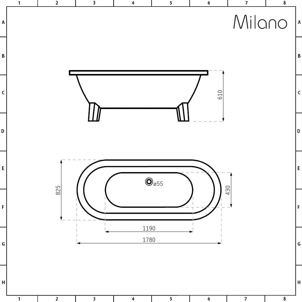 White Double Ended Roll Top Bath 1780x825mm Freestanding White Claw Feet