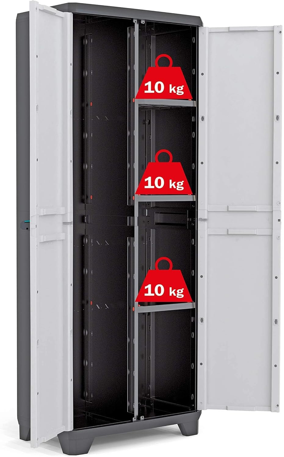 Tall Plastic Utility Cupboard with Adjustable Shelves for Garage Storage