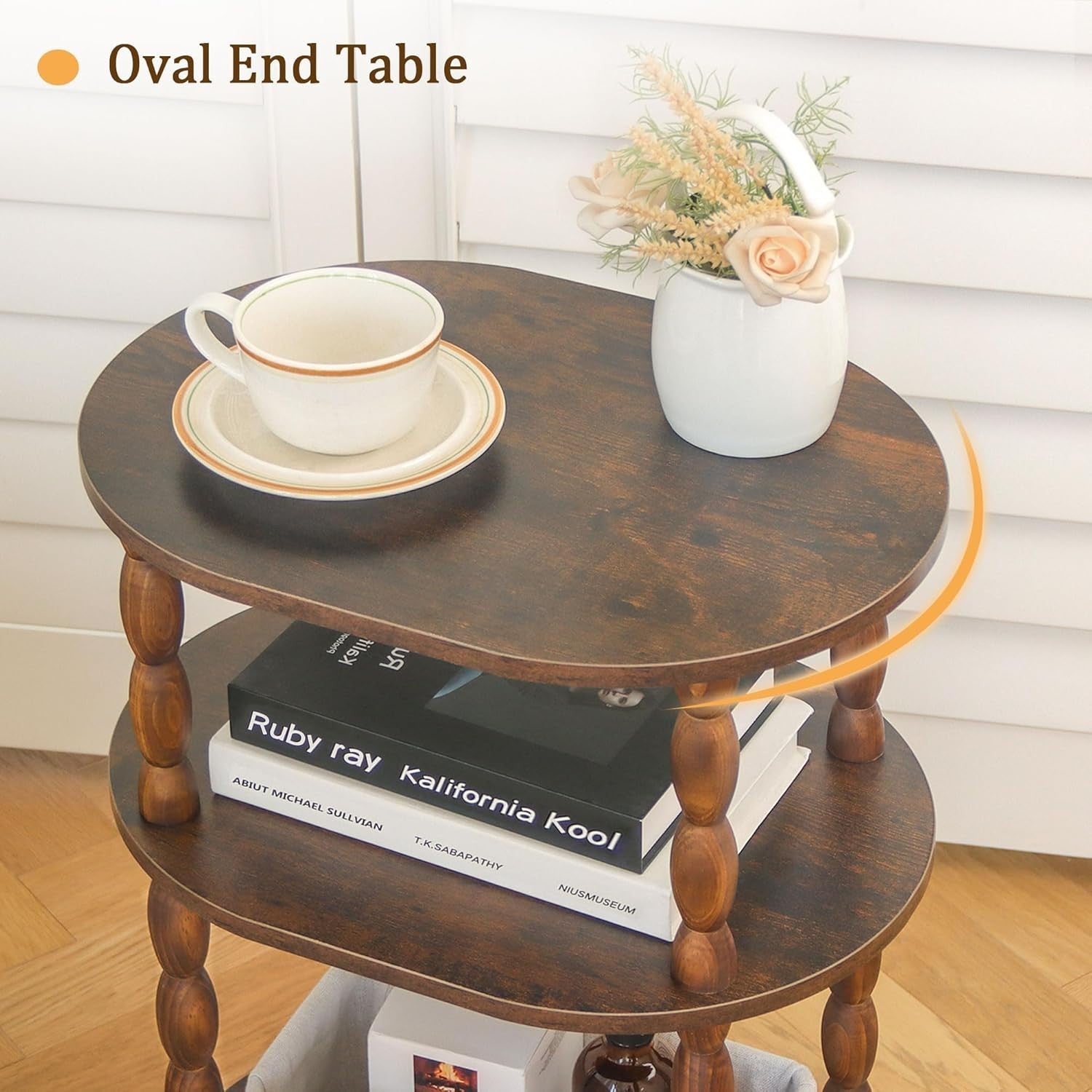 3-Tier Oval Side Table with Storage, Compact Modern End Table for Living Room
