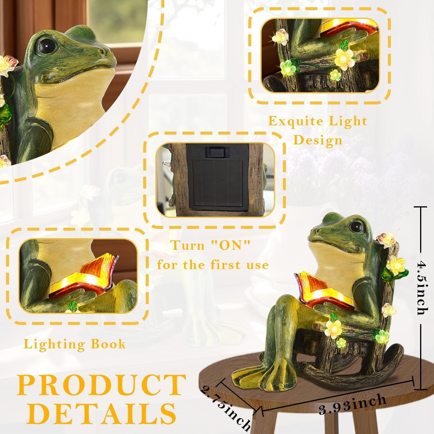 Solar Frog Garden Ornament • LED Succulent Lights • Outdoor Patio Yard Decor