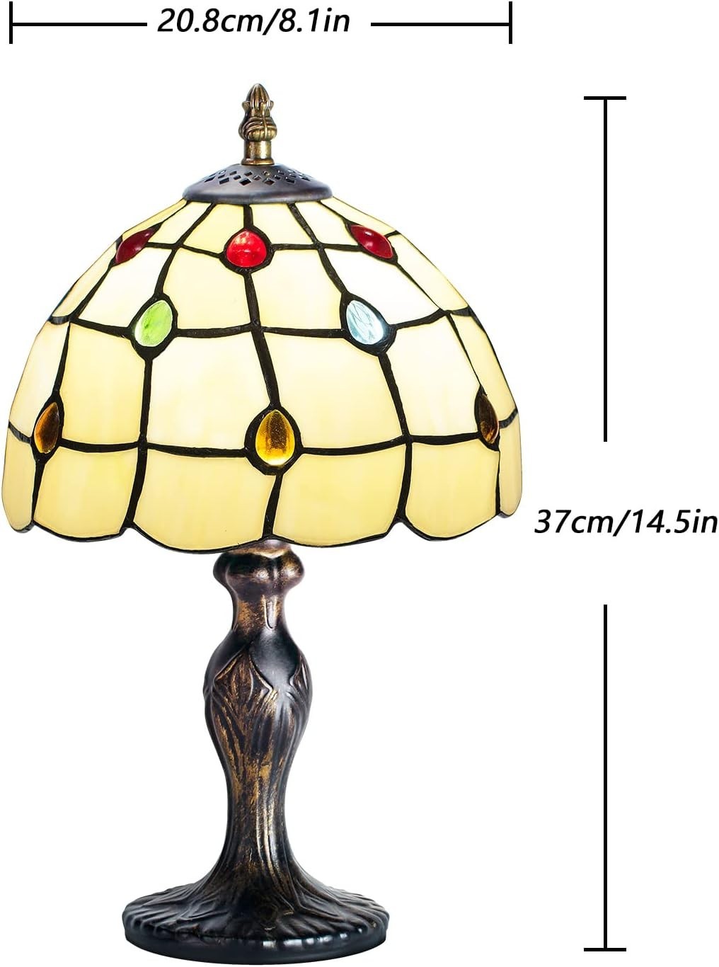 Vintage Stained Glass Table Lamp Crystal Beads Bedside Light for Home