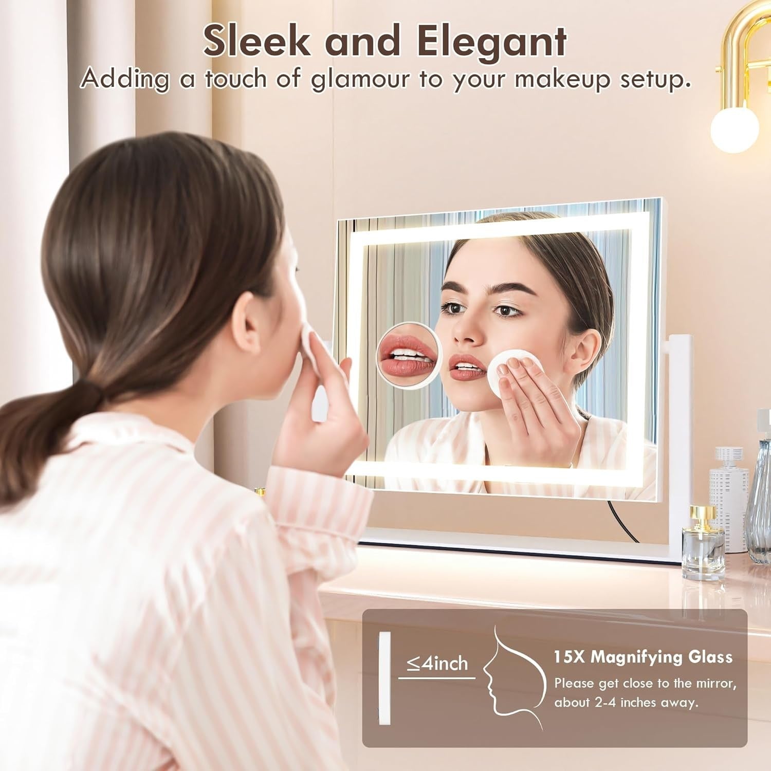 LED Vanity Mirror 40x30cm with Touch Dimming, 15X Magnification, 360°