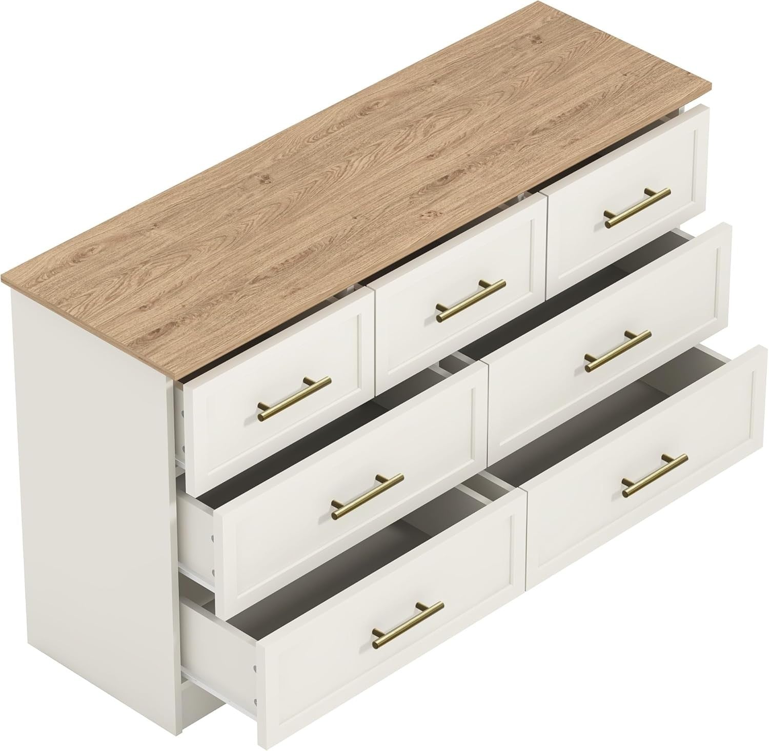 7-Drawer Storage Chest for Bedroom & Hallway – Modern Ivory & Oak Cabinet