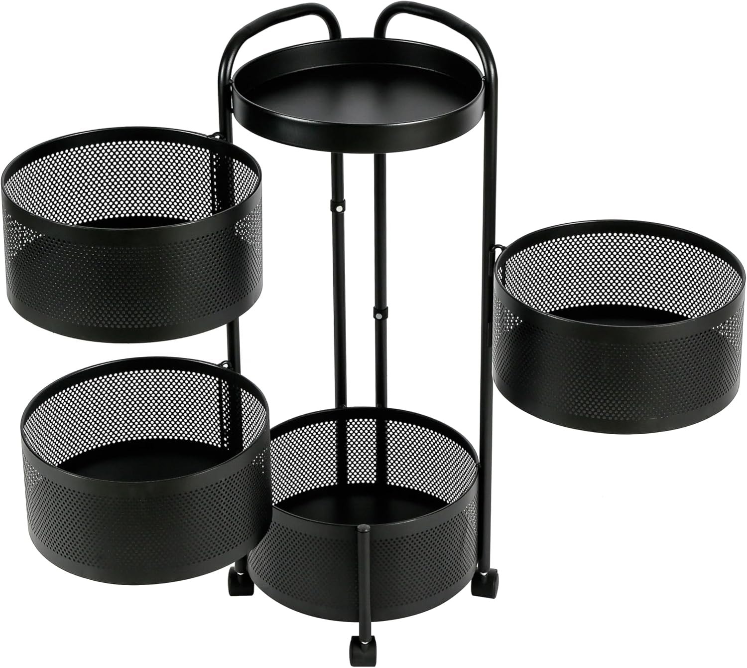 Rotating Fruit Basket Trolley 4 Tier Metal Mesh Kitchen Storage Cart Wheels
