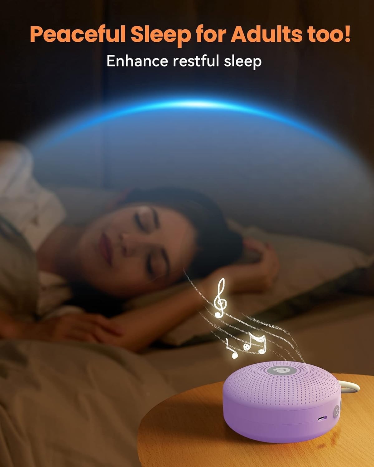 Purple Noise Machine Baby Portable Sleep Sound 21 Soothing Sounds Battery