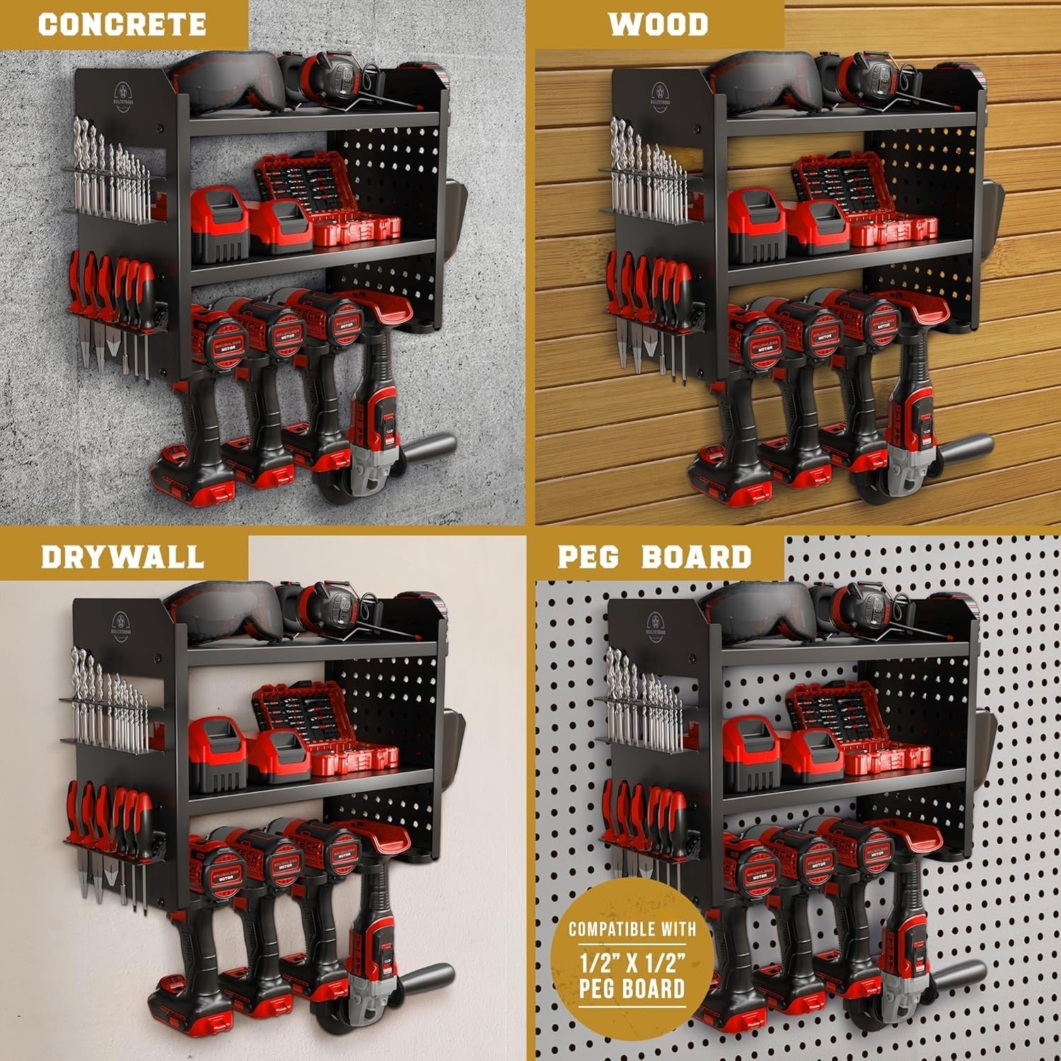 Heavy-Duty 3-Tier Black/Green Tool Rack 43.7W x 22.1D x 35.6H cm – Garage