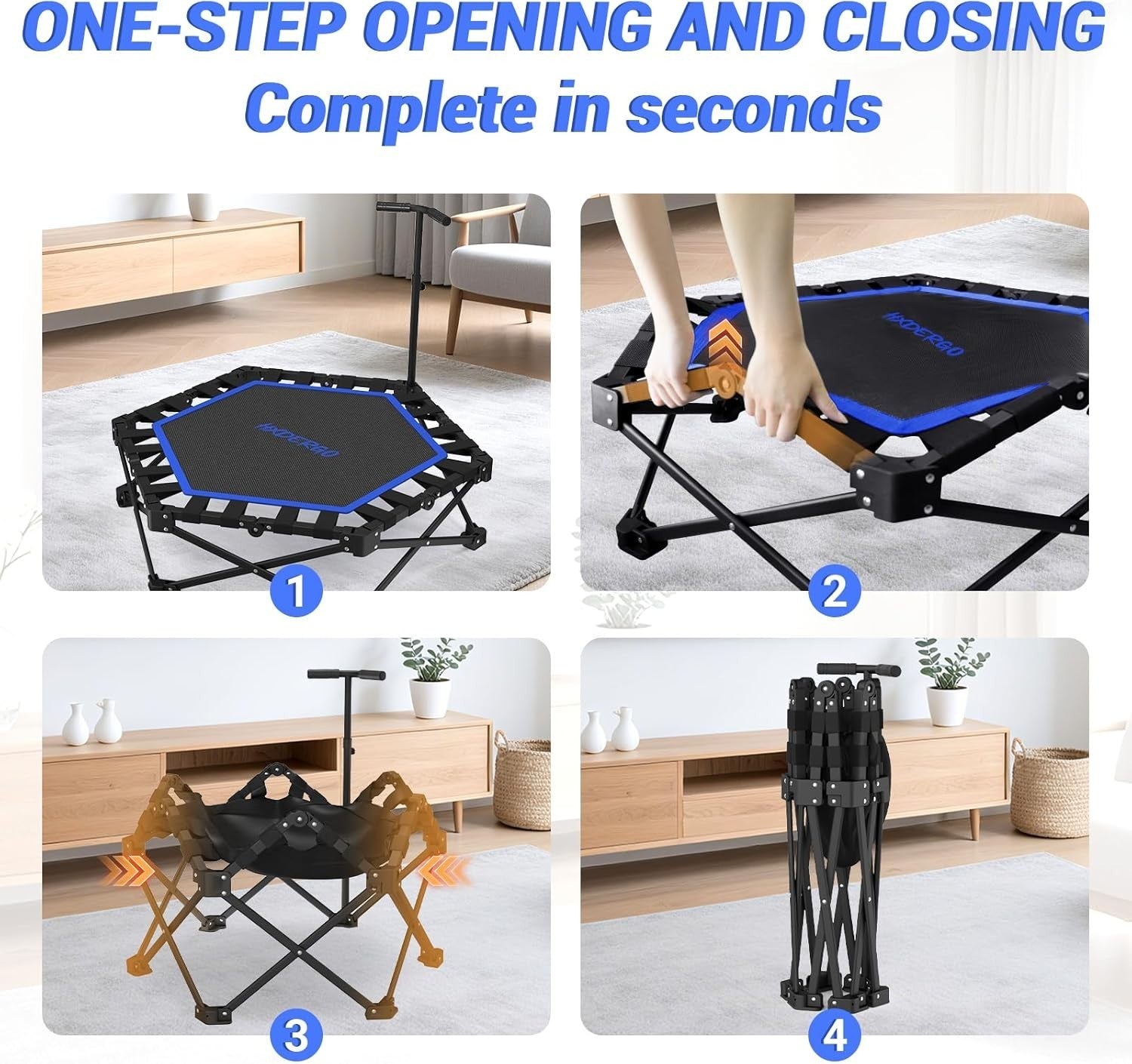 42” Foldable Fitness Trampoline Adult Indoor Rebounder Exercise Jumper