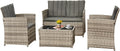 4PC Rattan Garden Furniture Set Outdoor Sofa Chairs Table Grey Cushions