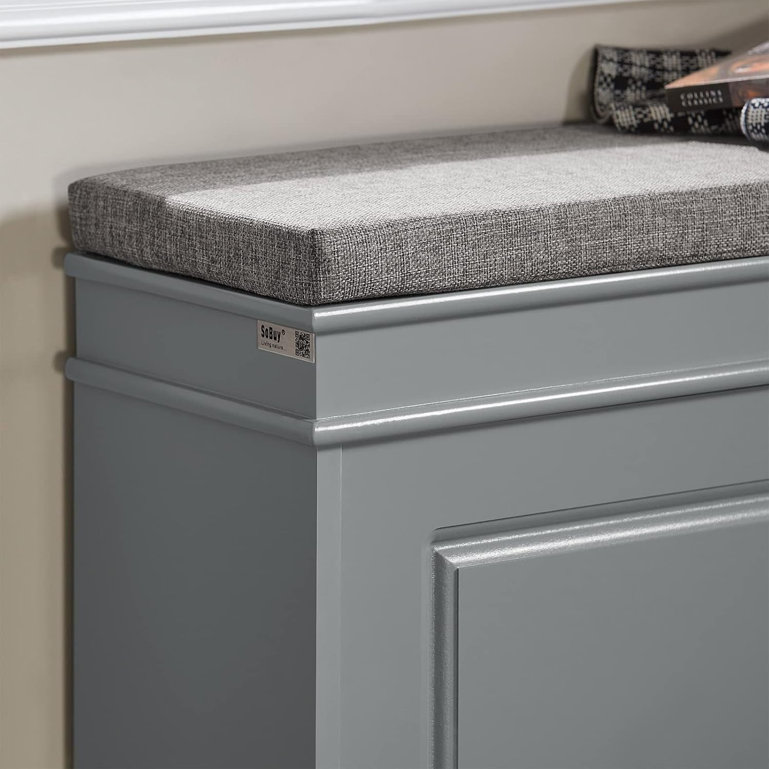 Compact Shoe Storage Bench with Flip Drawer & Cushion, 150kg Load Grey