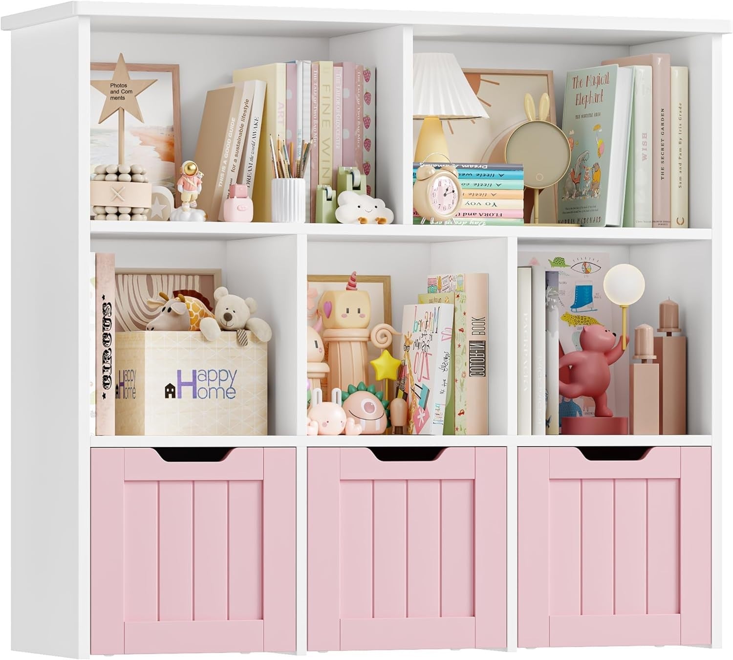 Kids Toy Storage Cabinet with Shelves & Drawers Nursery Playroom Organizer Pink