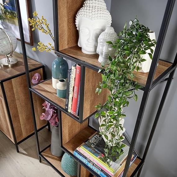 Large Open Shelving Display Unit Weathered Oak Effect Storage Rack Metal Frame