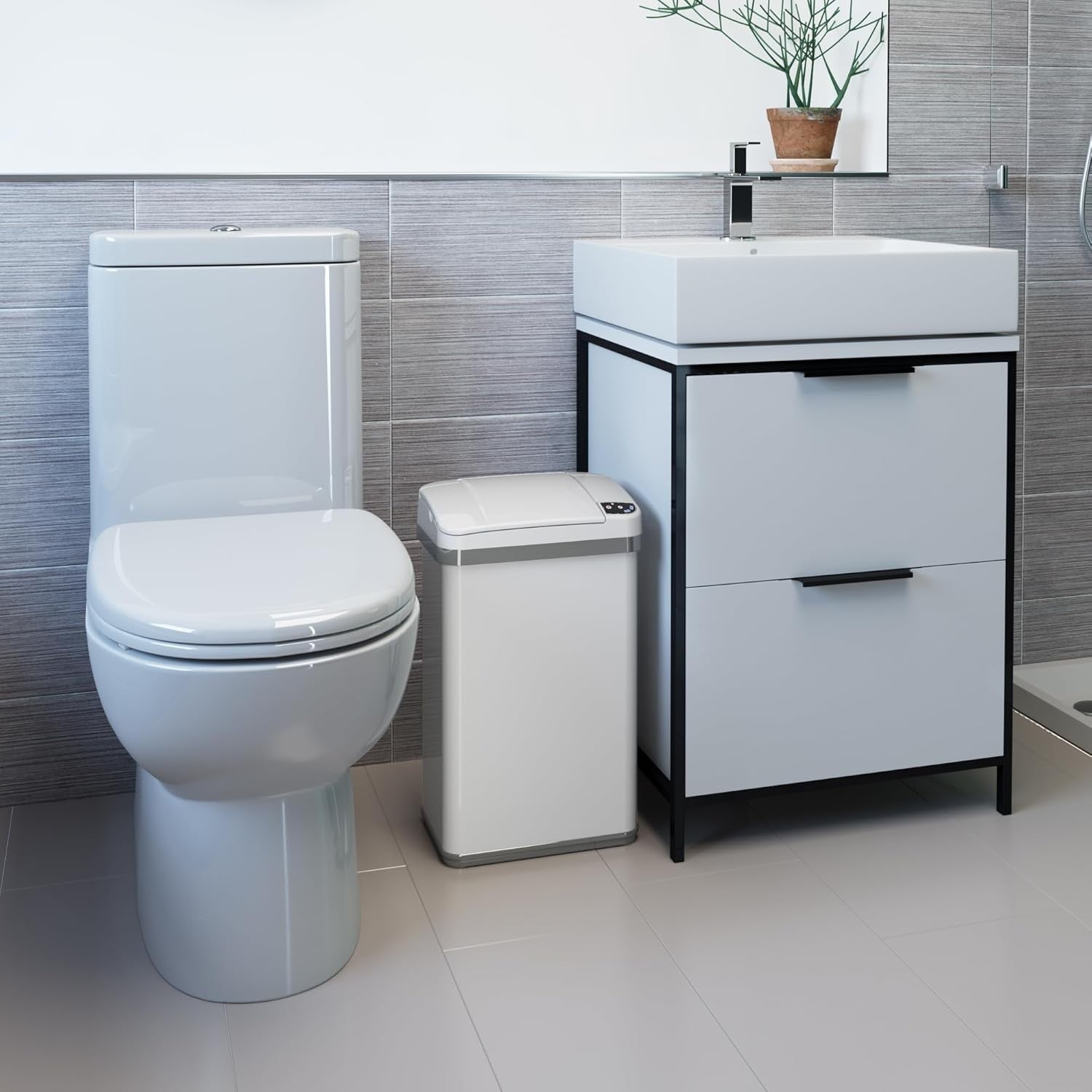 15L Touchless Sensor Kitchen Bathroom Bin Odour Filter White