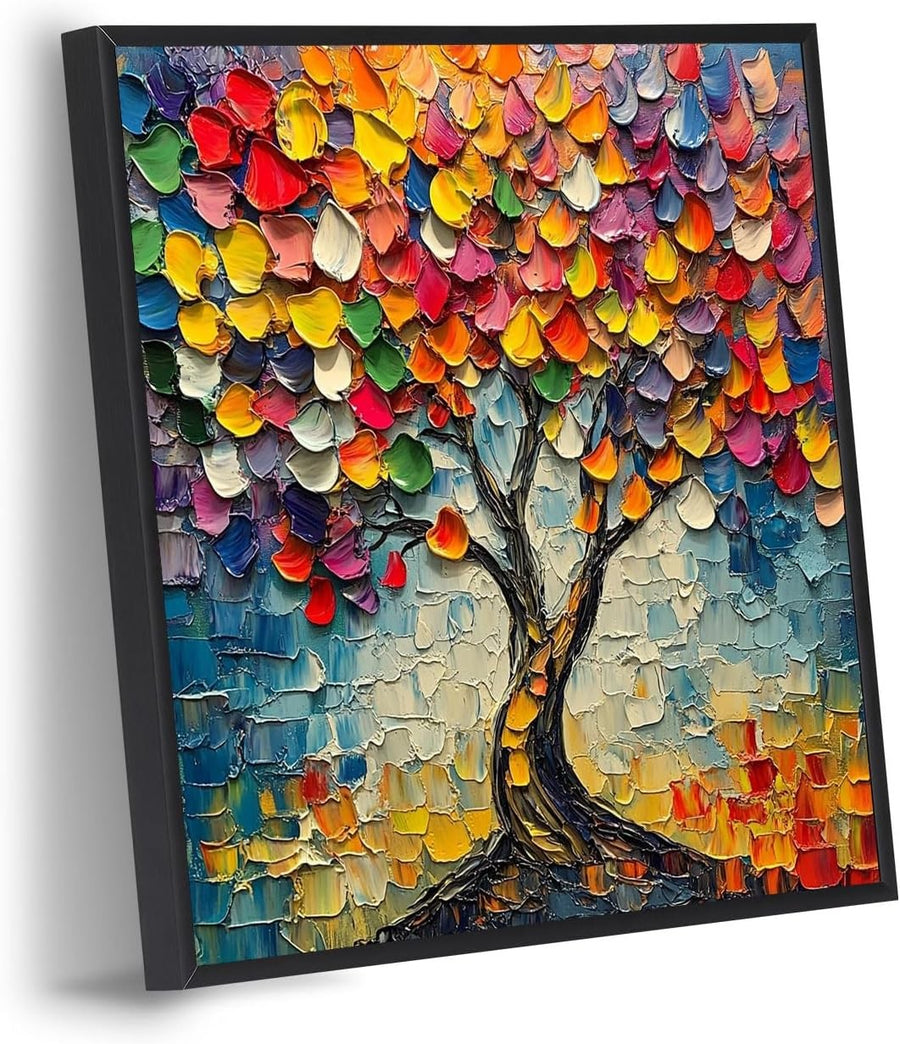 12x12 Colorful Abstract Tree Canvas Wall Art – Textured Modern Decor