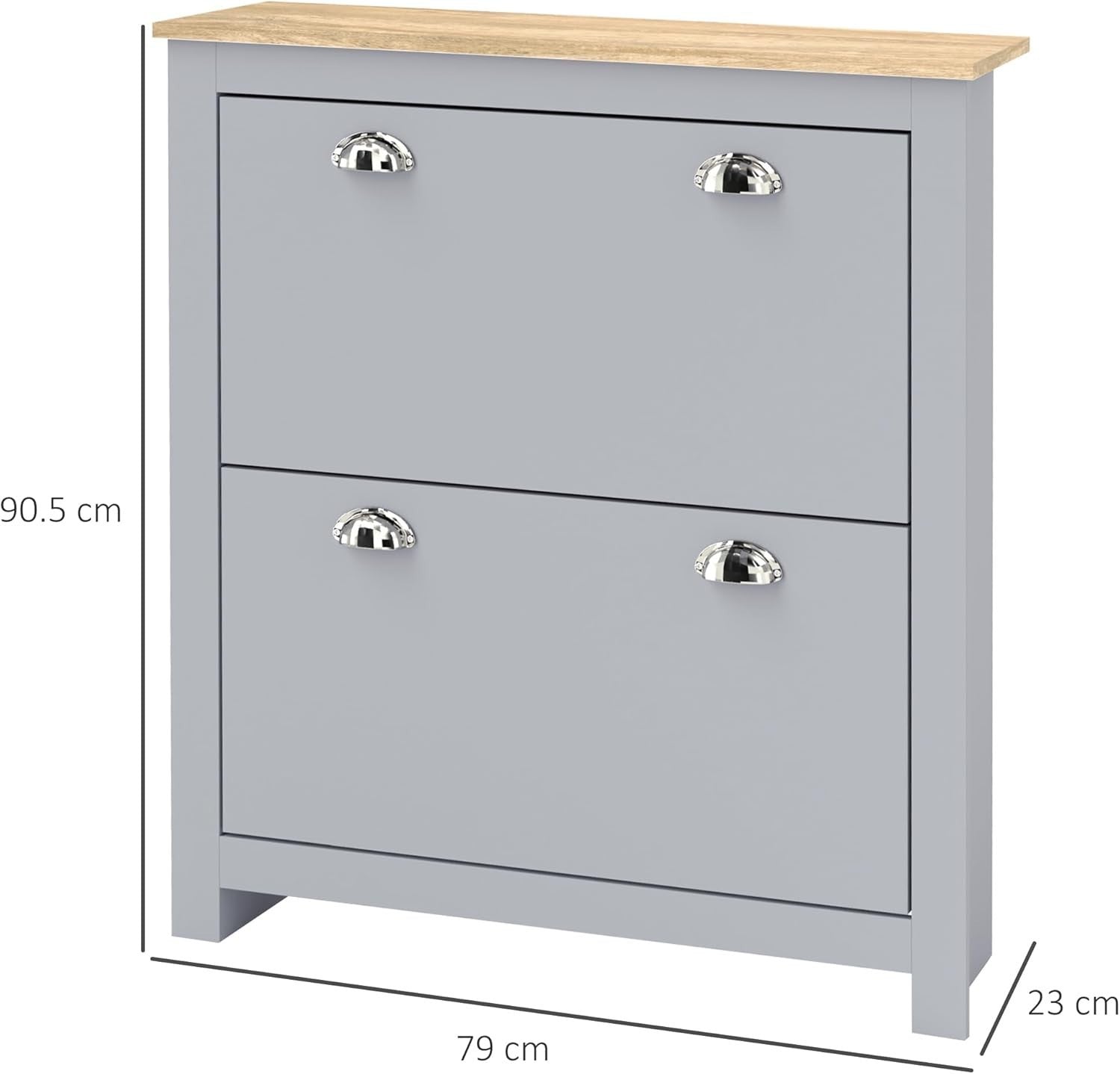 Modern Grey Shoe Storage Cabinet – 2 Flip Drawers, Adjustable Shelf, 12 Pair
