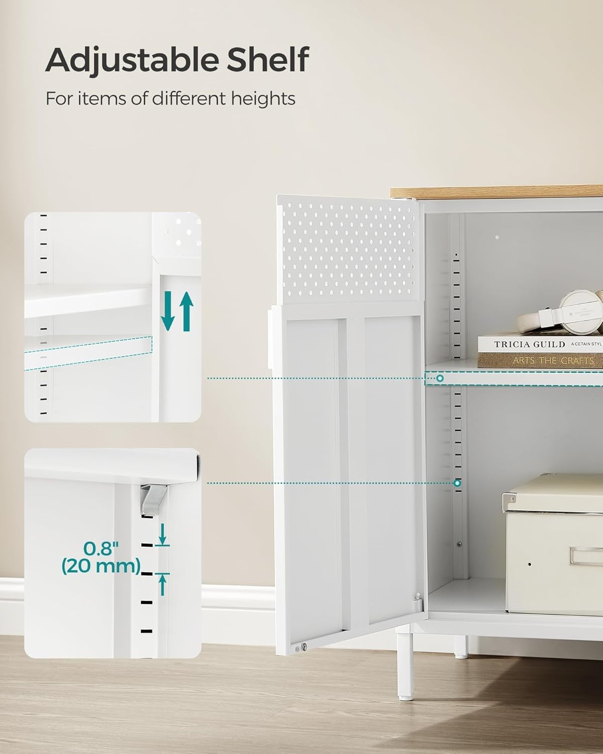 Metal Storage Cabinet Sideboard Cupboard with Shelves Natural White 80cm
