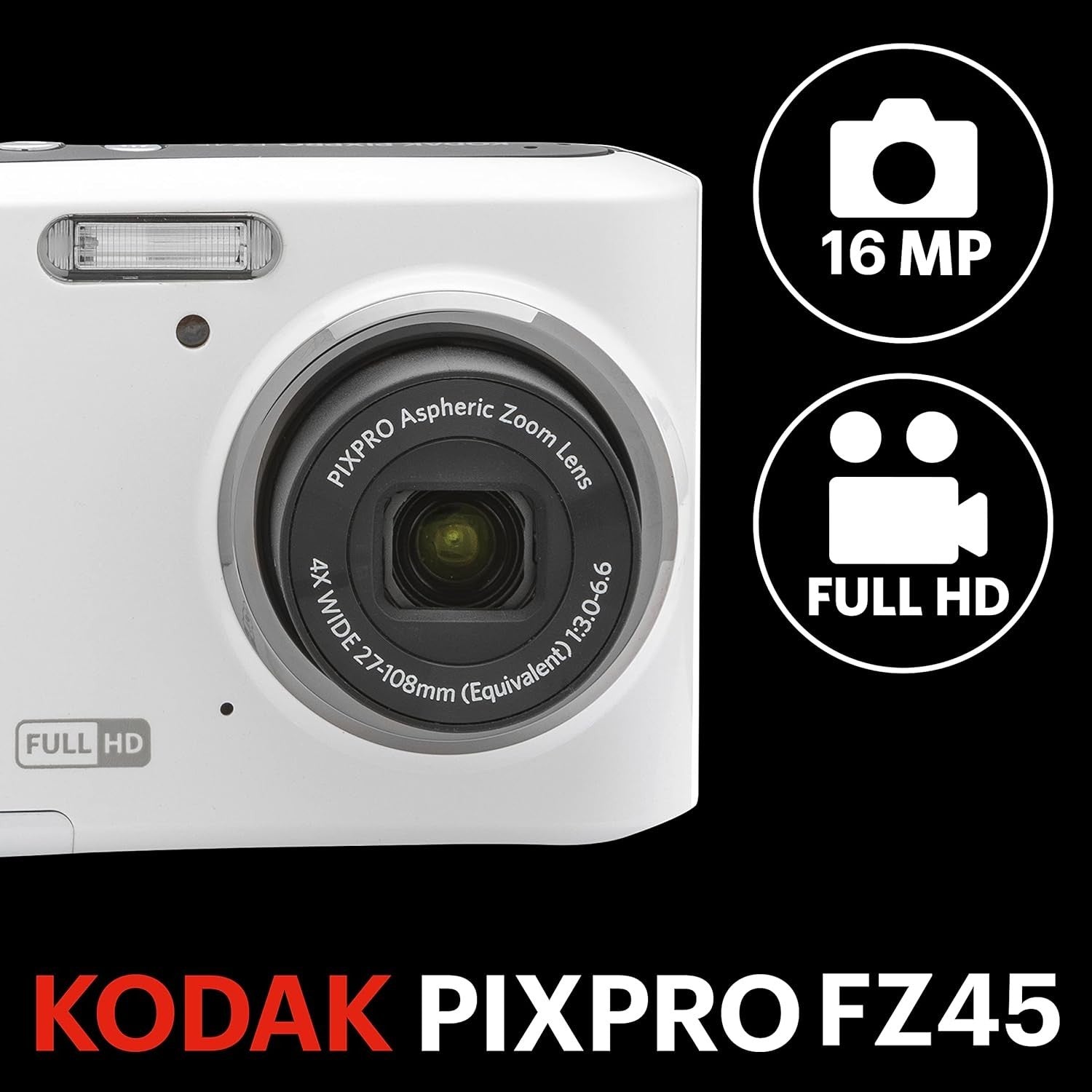 16MP Compact Digital Camera 4X Optical Zoom HD Video LCD Stabilization