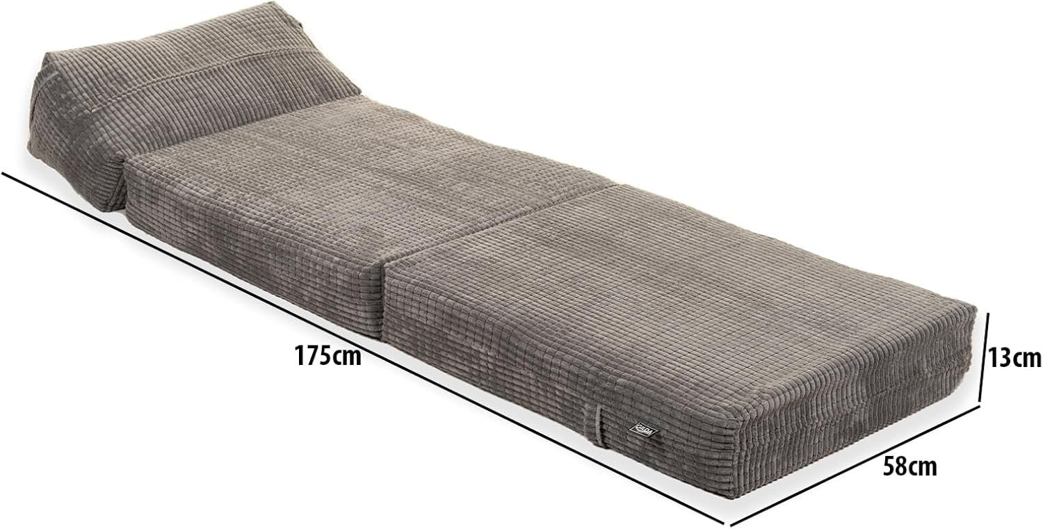 Fold Out Futon Chair Bed Single Sofa Corduroy Grey Portable Small Space