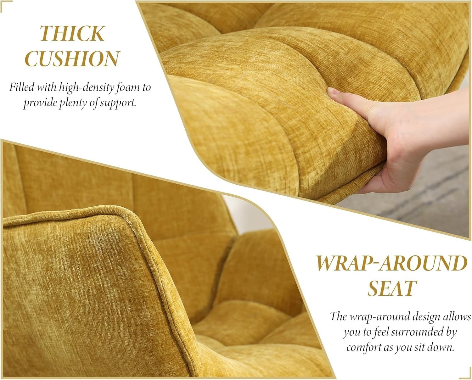 Swivel Chenille Tub Chair 360° Rotating Accent Armchair Yellow Lounge Seat
