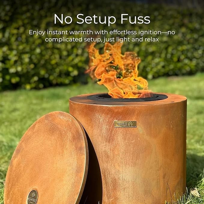 Smokeless Portable Fire Pit Outdoor Heater | Eco-Friendly Wax Fuel | 37cm Steel