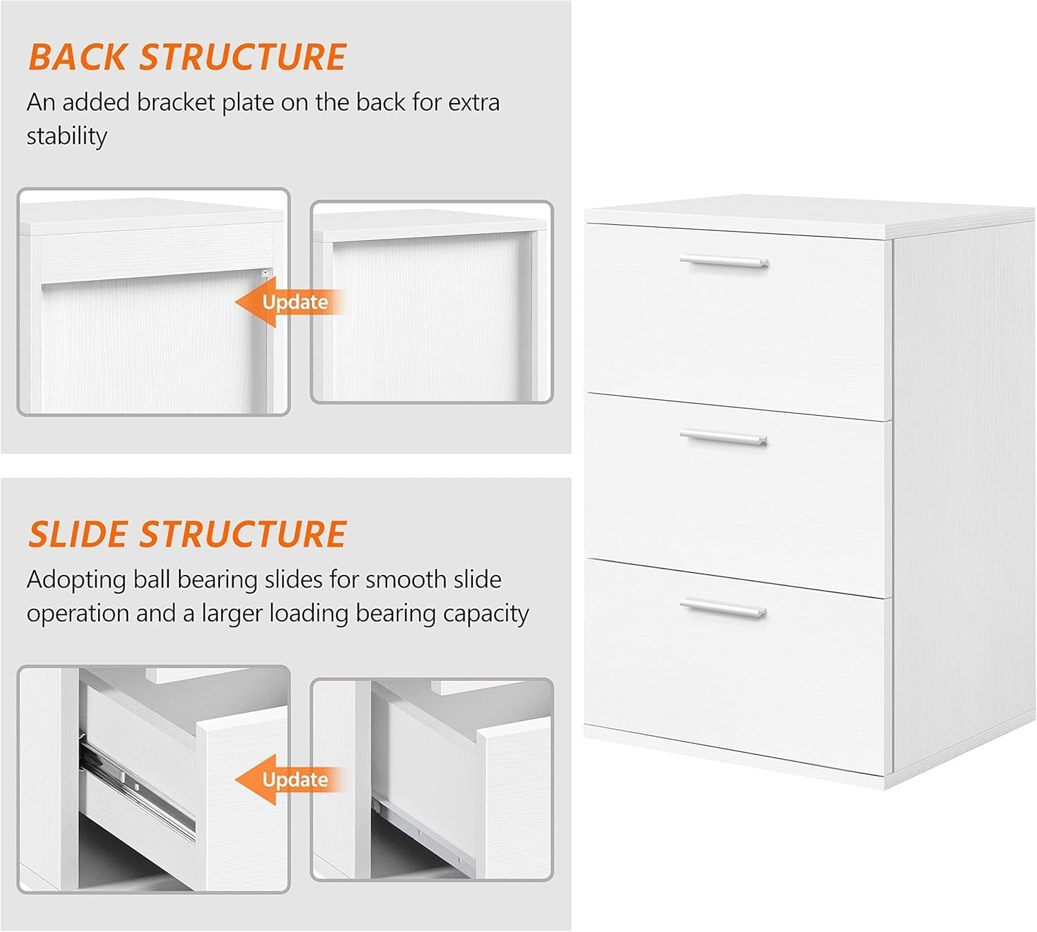 Set of 2 White Bedside Tables with 3 Drawers Modern Bedroom Nightstands