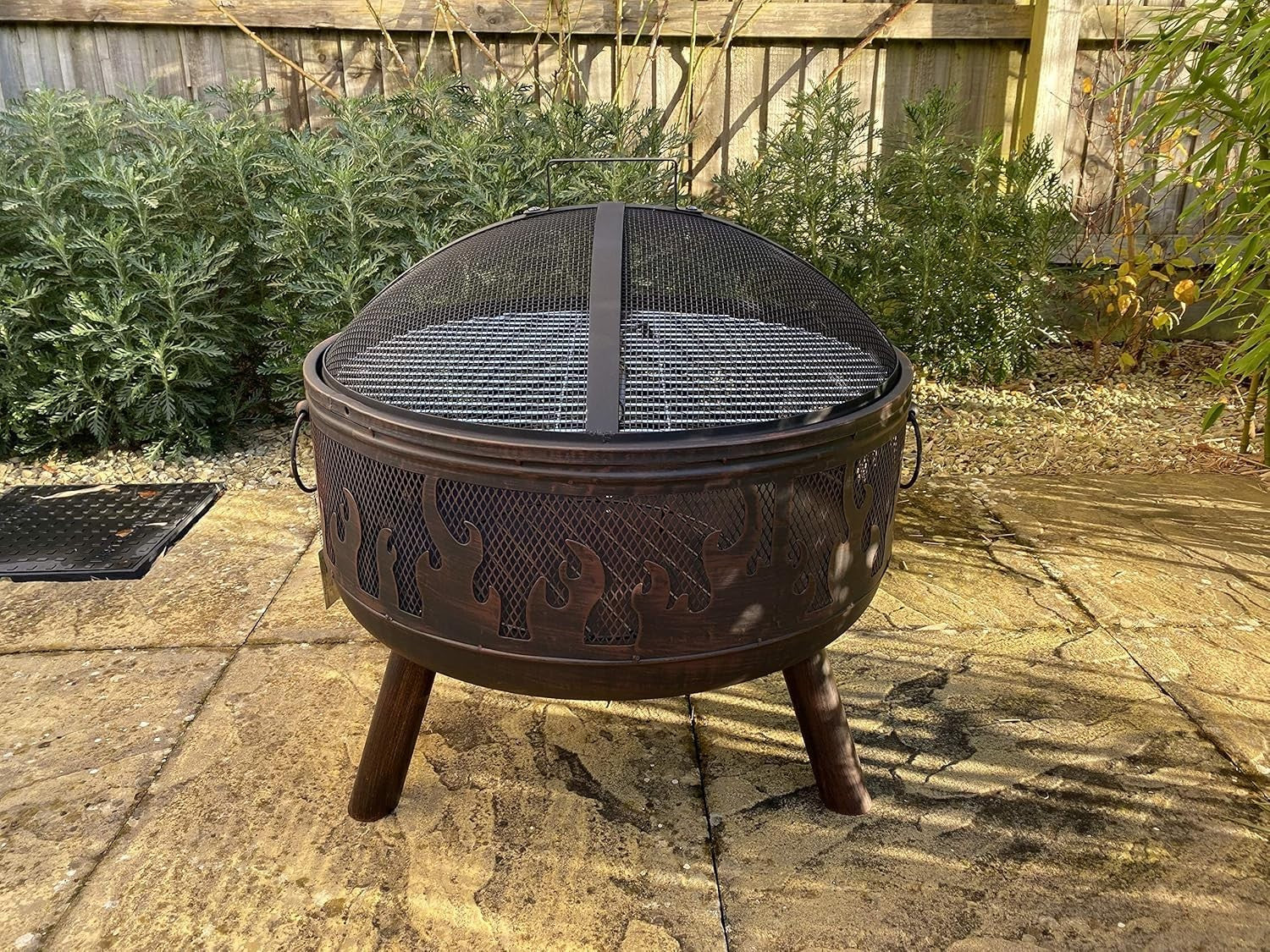 60cm Steel Fire Pit with Grill & Rain Cover – Outdoor Garden Heater