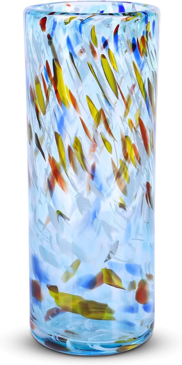 Hand Blown Aqua Glass Vase 24cm Tall Modern Flower Centerpiece