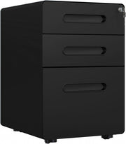 Black 3 Drawer Lockable Filing Cabinet with Wheels – A4 Vertical Office Storage