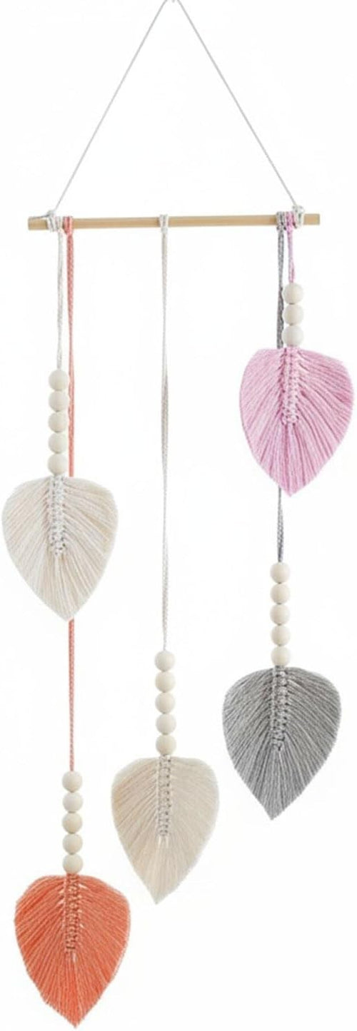 Pink Leaf Macrame Wall Hanging 25x70cm Boho Tassel Tapestry