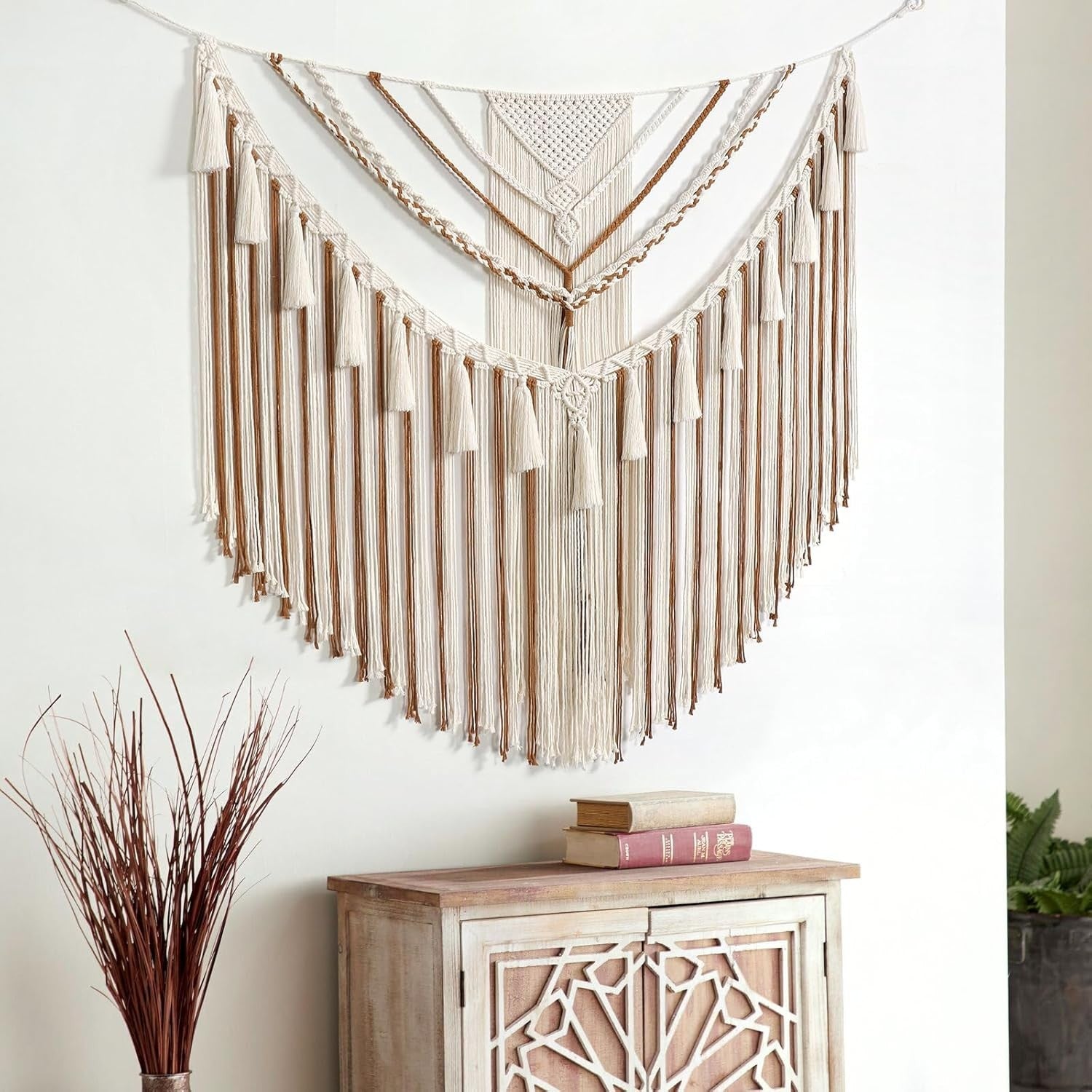 Large Boho Macrame Wall Hanging 43"x35" Geometric Woven Decor