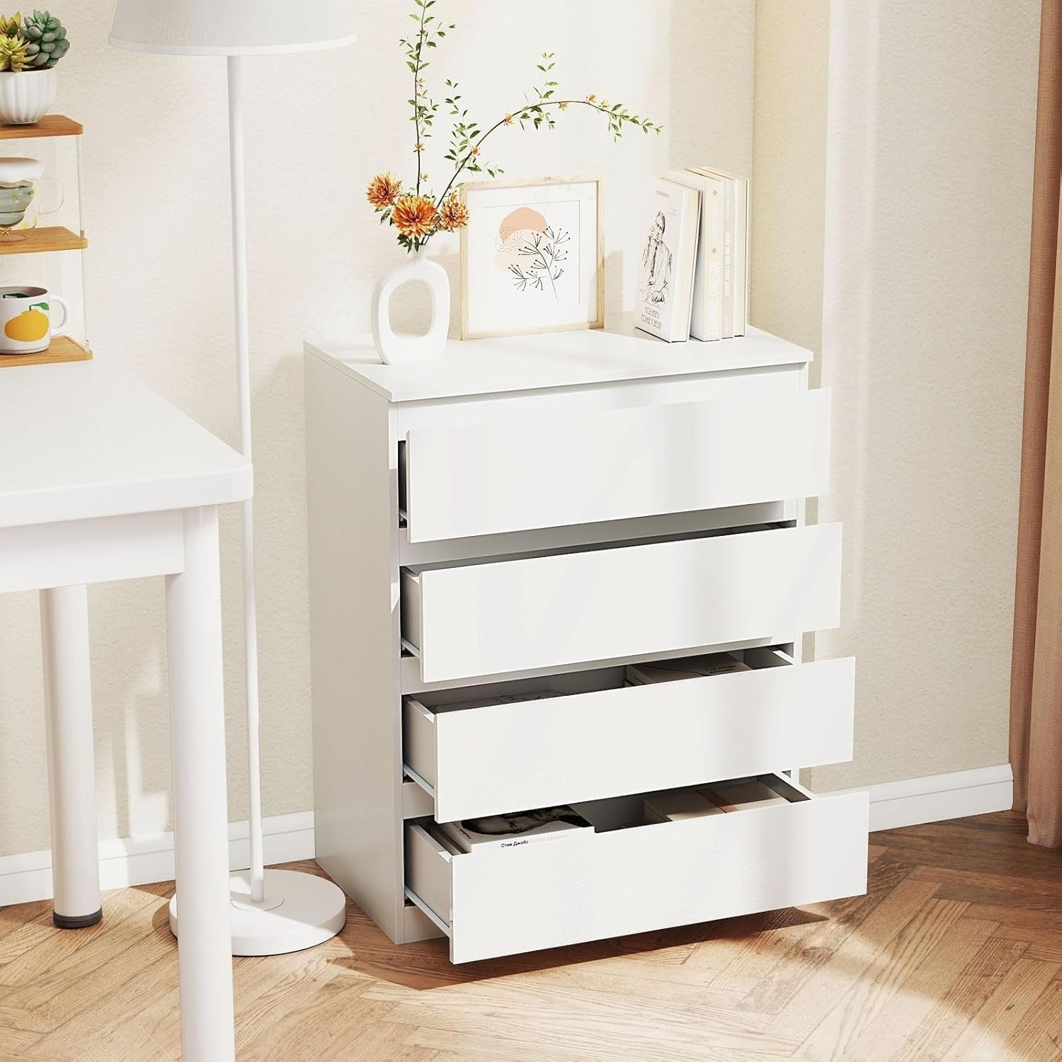 White High Gloss 4 Drawer Chest Modern Storage Unit for Bedroom 70x89cm