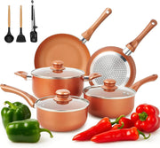 11pcs Copper Non Stick Cookware Set Induction Pots & Pans Dishwasher Safe