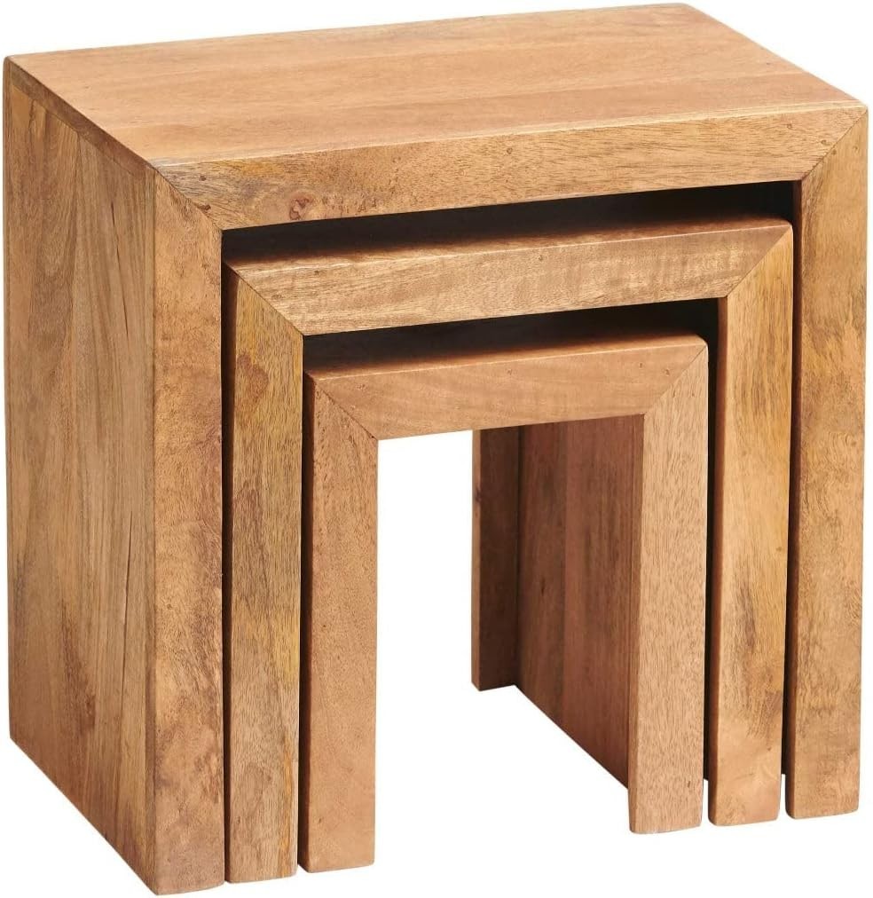Nest of 3 Coffee Side Tables Wood Brown | Living Room Furniture End Accent Set