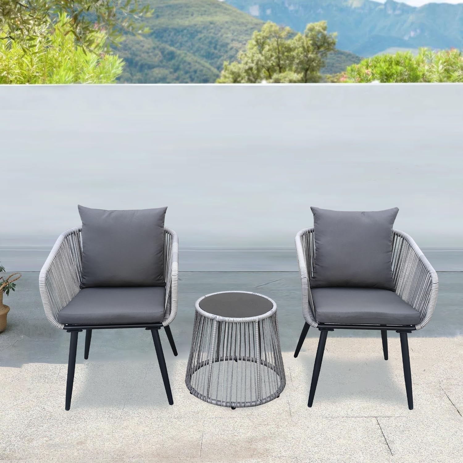 3 Piece Rattan Bistro Set Outdoor Chairs Glass Coffee Table Patio Balcony