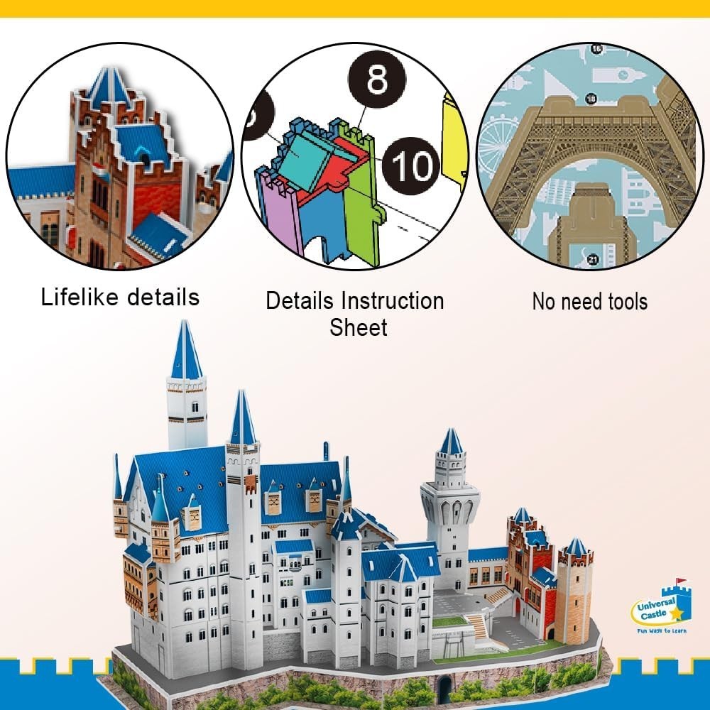 3D Neuschwanstein Castle Puzzle Model Kit DIY Architecture Gift Set