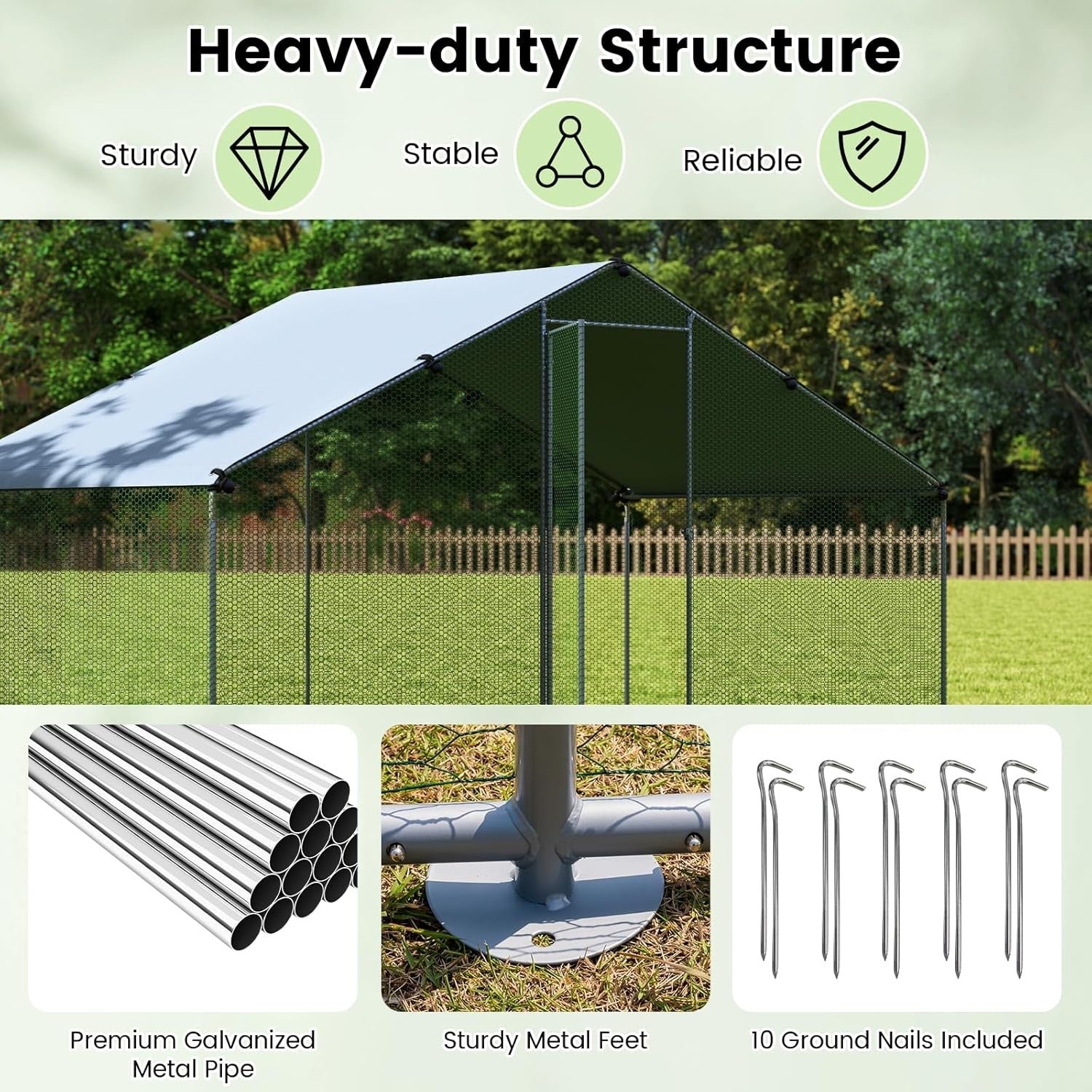 Large Walk In Chicken Coop 310x170x190cm Galvanised Run Cover Cage