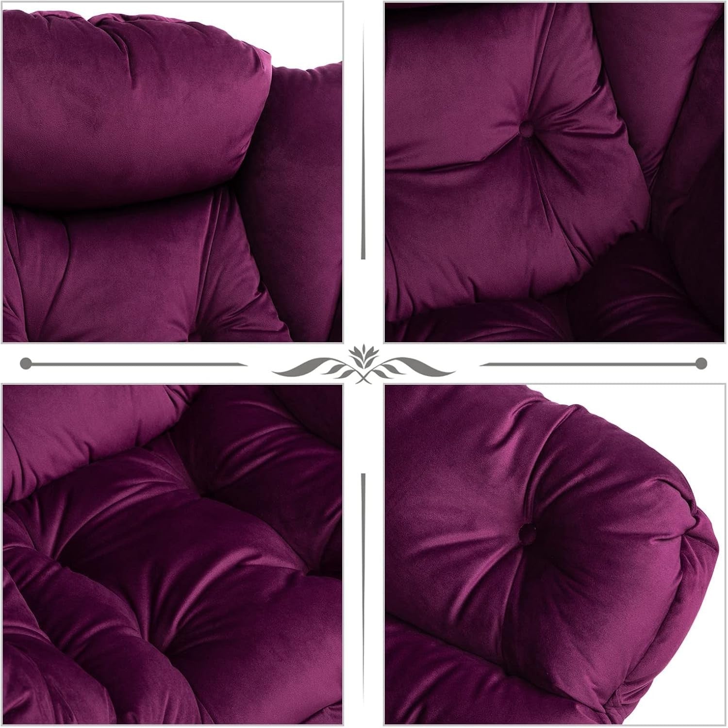 Luxury Velvet Accent Armchair Small Living Room Comfy Lounge Chair Purple