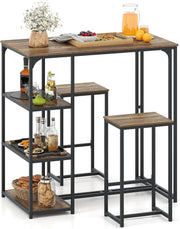 3-Piece Bar Table Set Shelves, Space-Saving Breakfast Dining Set – Coffee Black