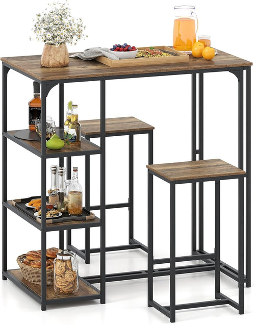 3-Piece Bar Table Set Shelves, Space-Saving Breakfast Dining Set – Coffee Black