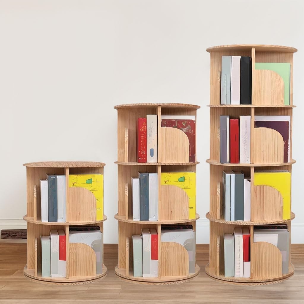 360° Rotating 3-Tier Wooden Bookshelf Corner Storage Rack Space Saver