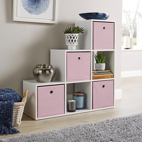 Modern Step Style 6 Cube Bookcase White Storage Shelving Unit for Home Office