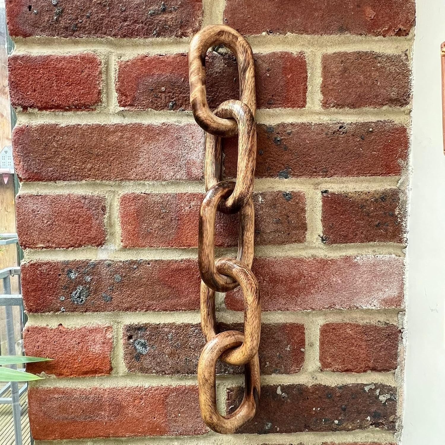 Rustic Wooden 5-Link Chain Ornament | 40cm Decorative Sculpture | Shelf & Table