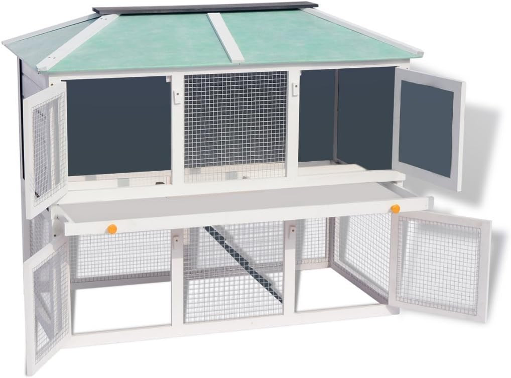 Large Outdoor Rabbit Hutch Cage Double Floor Weatherproof Small Pet House