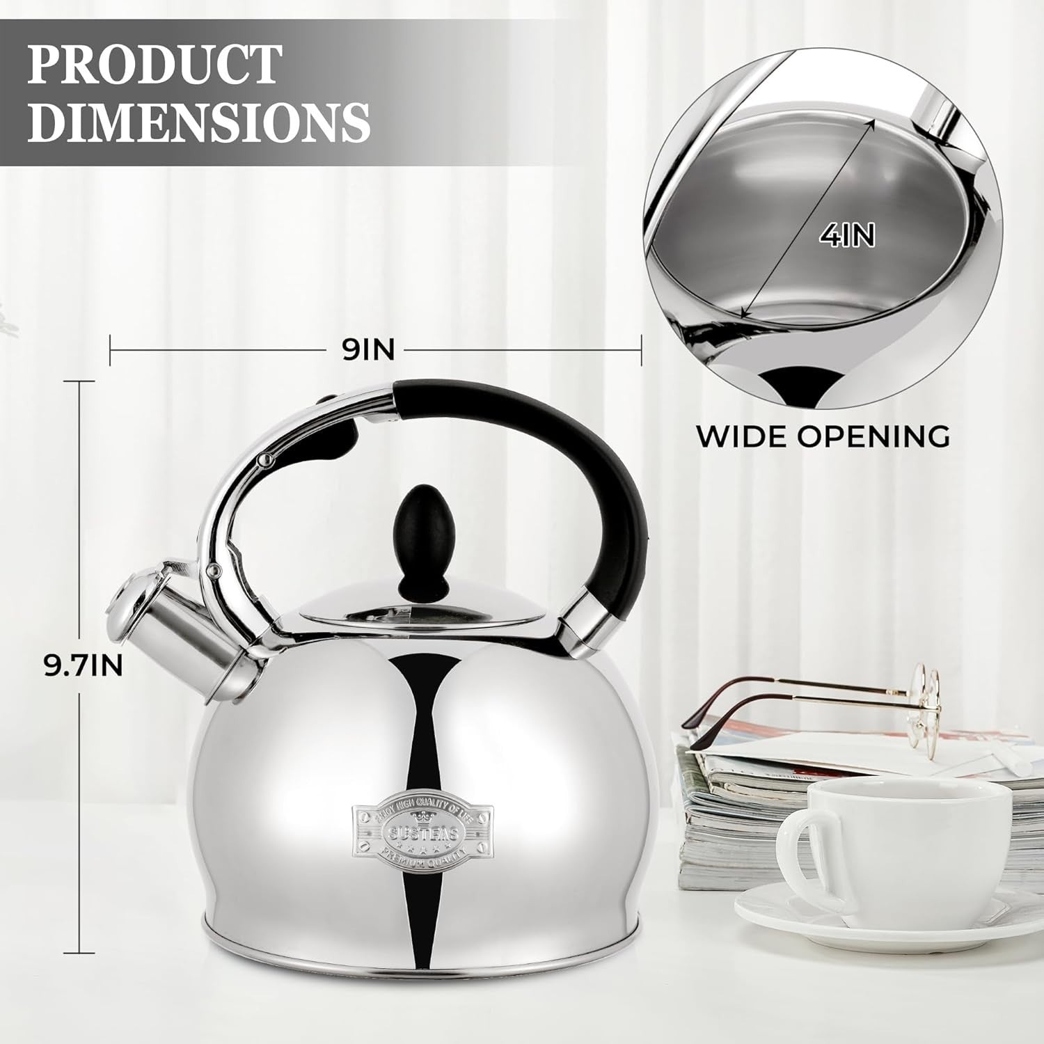 3L Stainless Steel Whistling Tea Kettle Stove Top Teapot Silver