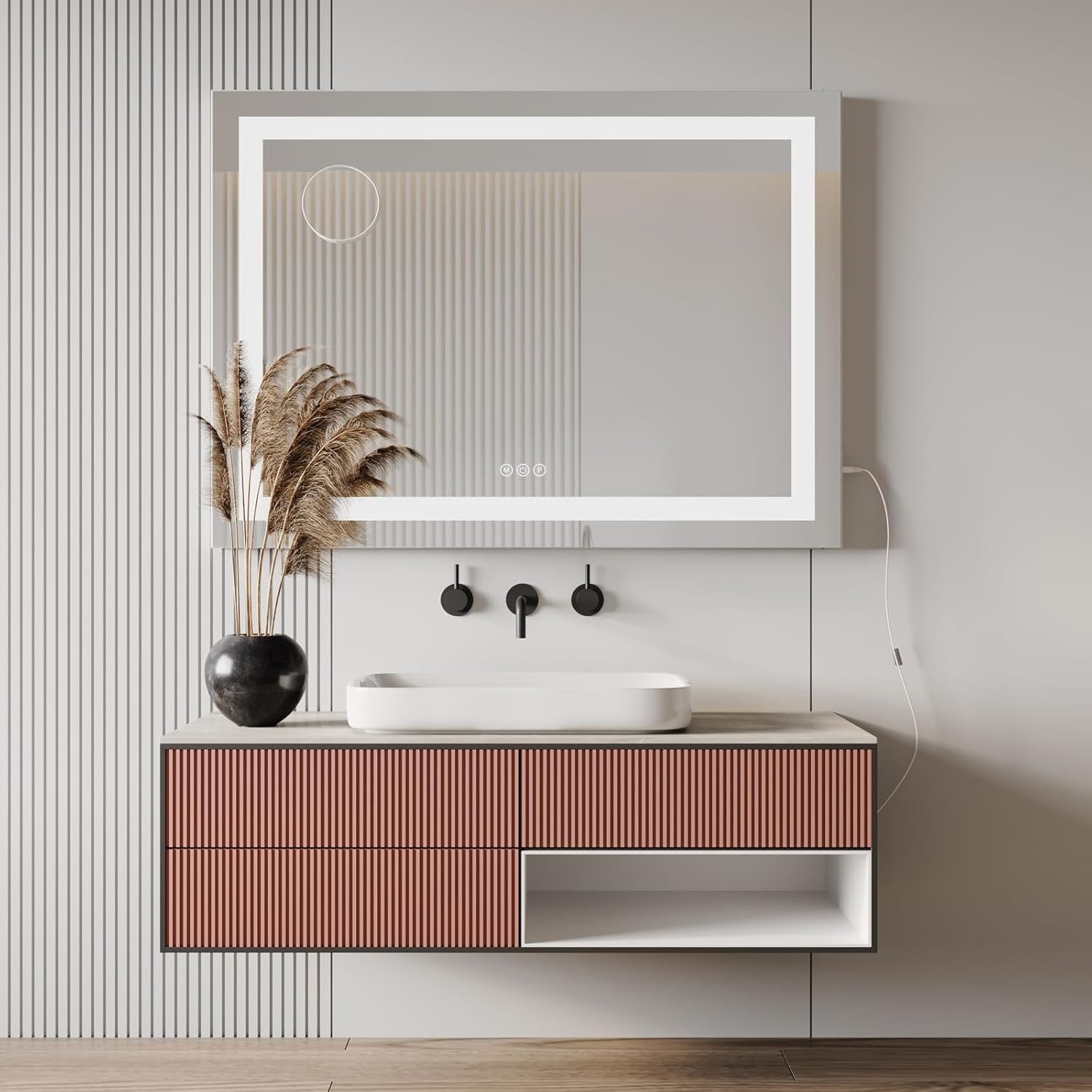 LED Vanity Mirror 80x58cm Wall/Tabletop USB Makeup Light Dimmable Touch
