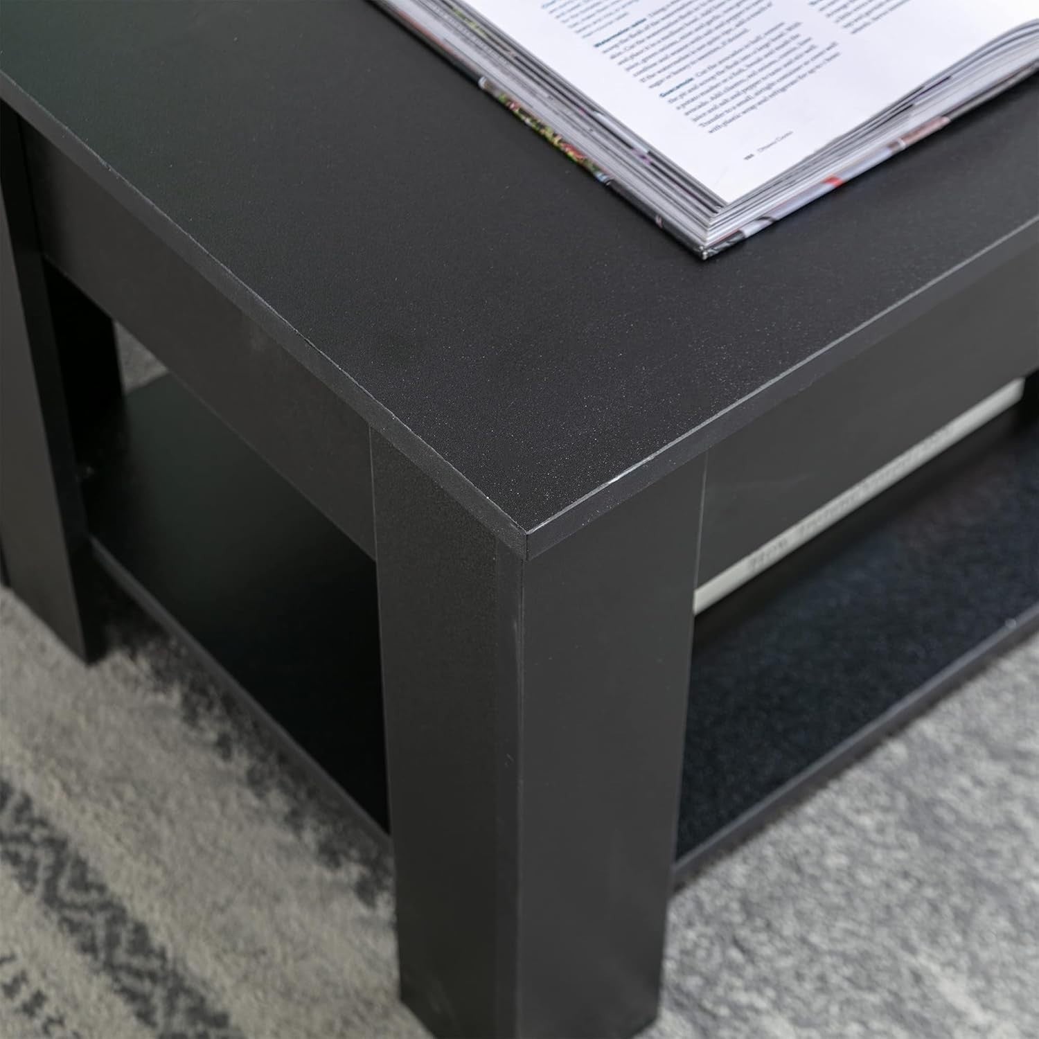 Lift Up Coffee Table with Storage, Black 120x60cm Adjustable Height