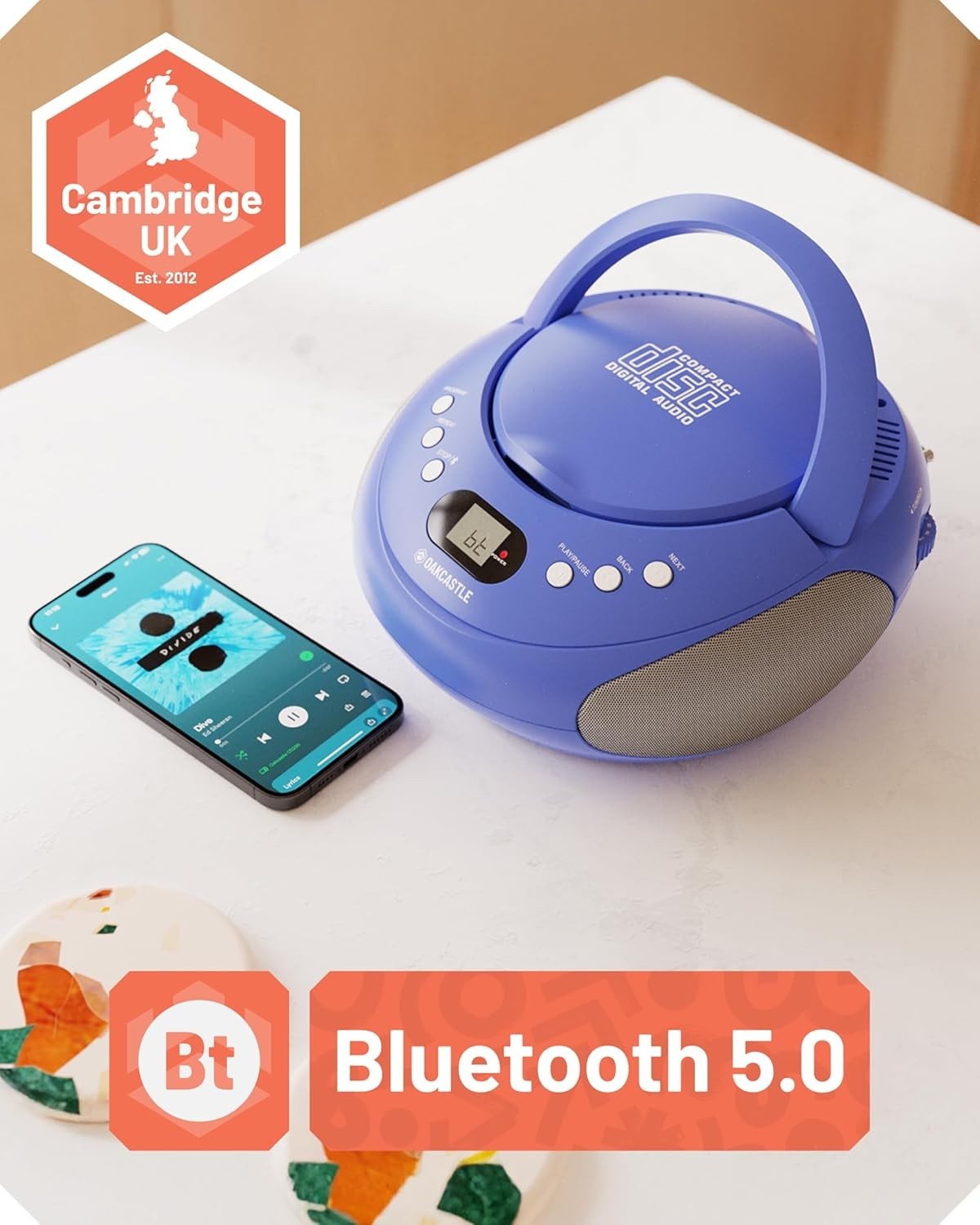 Portable Bluetooth CD Boombox FM Radio Stereo Player LED Display Blue