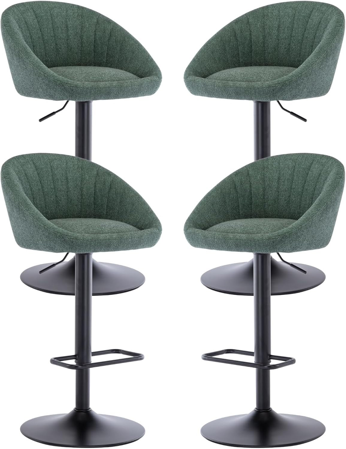 Set of 4 Green Fabric Bar Stools Adjustable Swivel Counter Chairs