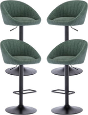Set of 4 Green Fabric Bar Stools Adjustable Swivel Counter Chairs
